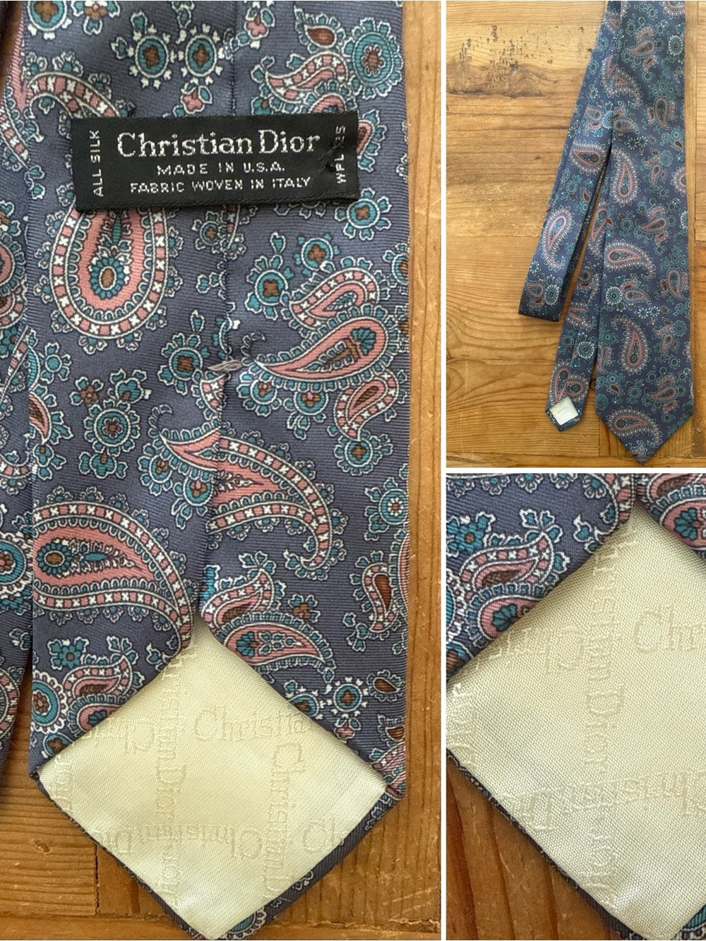 Christian Dior Men's Paisley Silk Tie in Blue and Coral